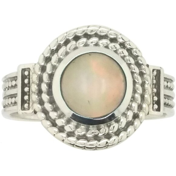 925 STERLING SILVER Genuine Round Ethiopian Opal Ring - Picture 13 of 14
